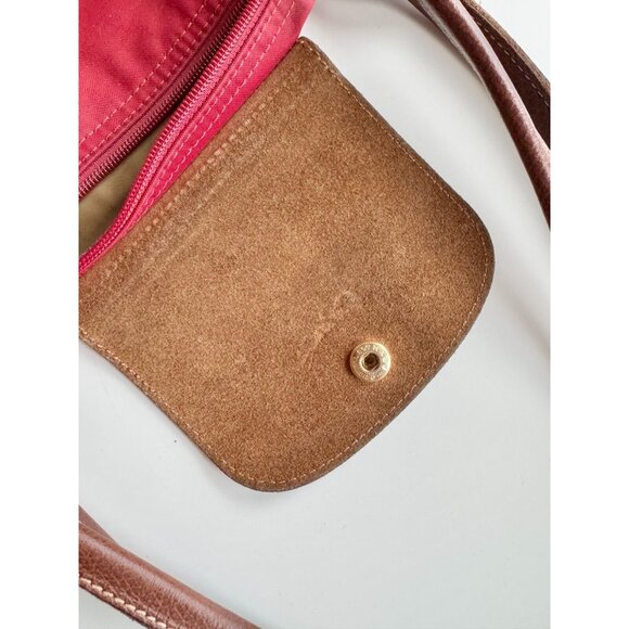 *Worn* LONGCHAMP Le Pliage Original M Red Nylon Canvas Leather Trim Tote Bag - Picture 12 of 16